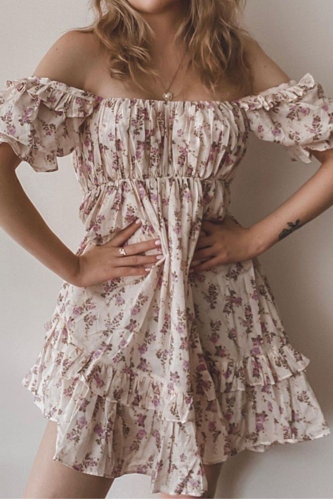 Floral Print Puff Sleeve Fashion Summer Dress Square Collar Loose Dresses For Women Sexy Streetwear Party Vestidos 2021