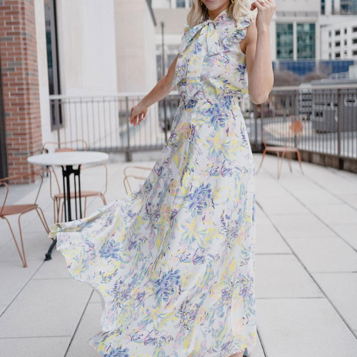2021 Summer Maxi Floral White Dress Vacation Chic Casual Dress