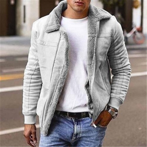 Men's Faux Leather Jackets Winter Warm Lapel Coats Male Fleece Lined Parkas Outerwear Solid Thicken Fur Casual Jackets