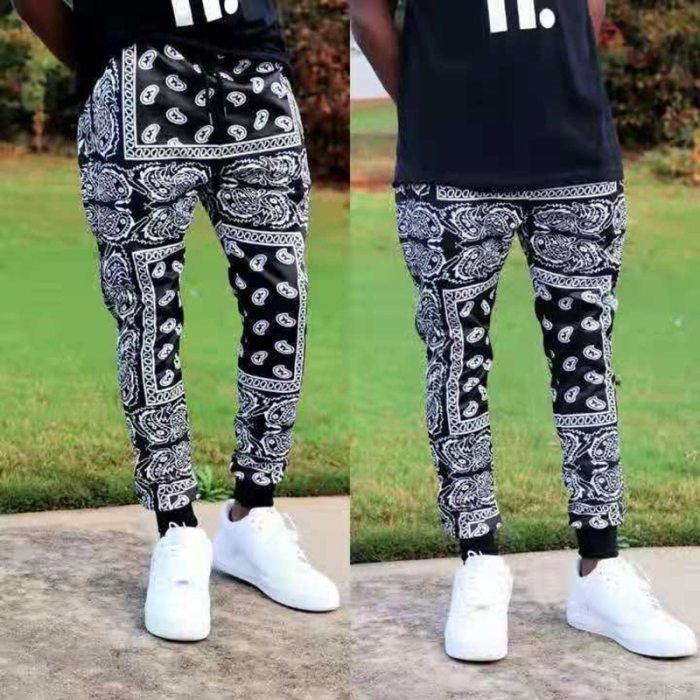 European And American Tide Spring And Autumn 3D Personality Printing Cashew Flower High Street Training Casual Men's Pants