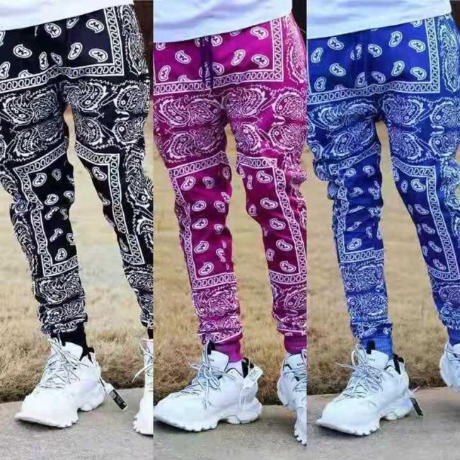 European And American Tide Spring And Autumn 3D Personality Printing Cashew Flower High Street Training Casual Men's Pants