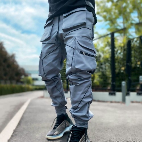 Casual Pants For Men Cool Overalls Pockets Straight Loose Slim Outdoor Running Male Trouser Streetwear Fashion Zipper 2021 New