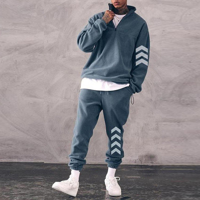 2021 Men's Tracksuit Fashion Solid Color Standing Collar Sweatshirt And Sweatpants Casual Plus Size Jogger Sets for Men Clothing