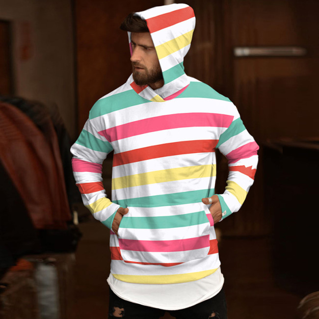 Casual Men Hoodies Stripe Autumn Man Hoodies Fashion Tops Streetwear Male Hoodies