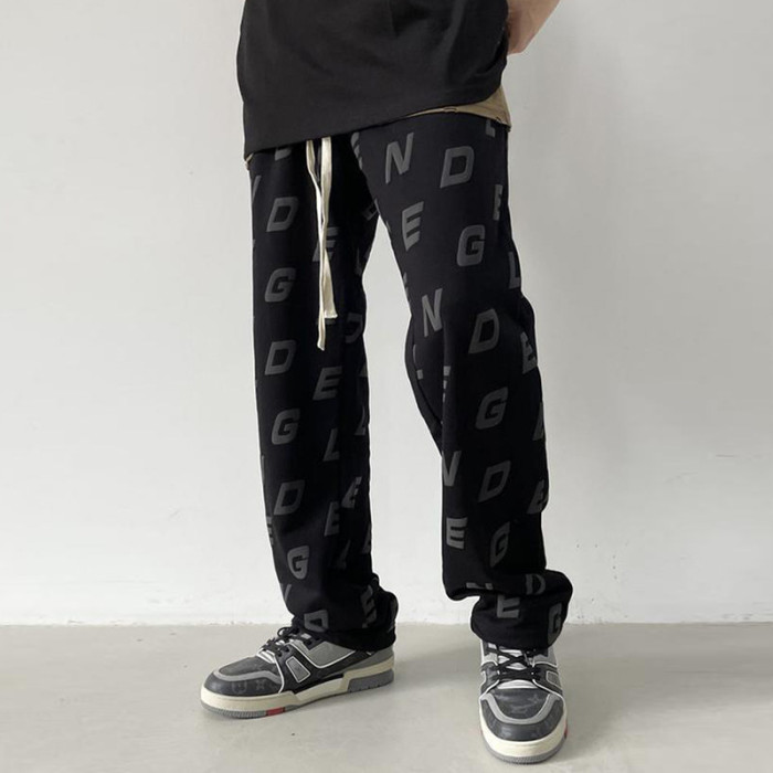 Joymanmall Men's Pants Black/White Letter Print Hip Hop Style Pants