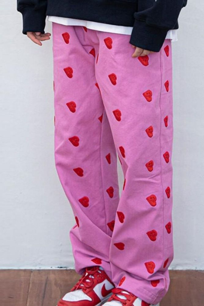 Joymanmall 2021 Autumn Pink HIP HOP Heart-Shaped Pants