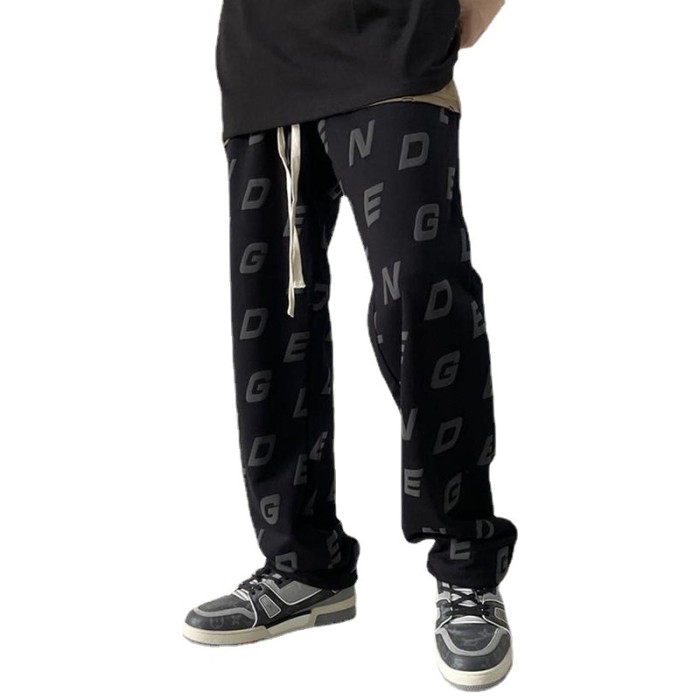 Joymanmall Men's Pants Black/White Letter Print Hip Hop Style Pants