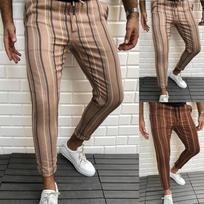 Top Selling Product In 2021 Autumn European American New Men's Striped Printed Casual Pants Mens Clothing