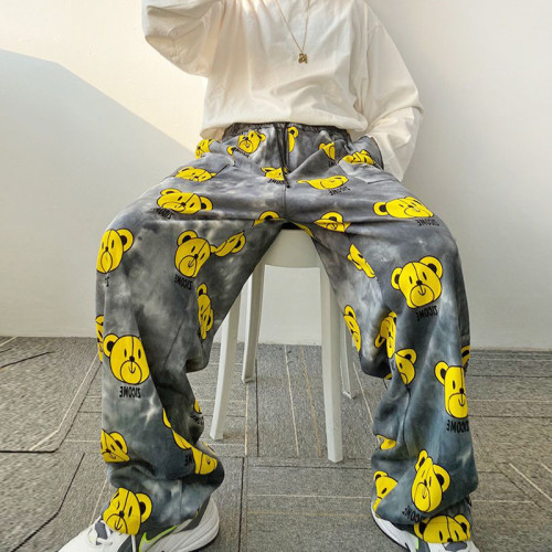 Joymanmall 2021 Men's Pants Bear Pattern Hip Hop Pants