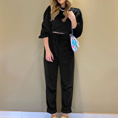 2021 New Spring Summer Woman Sets 2 Piece Ankle-Length Wide Leg Pants High Waist Casual Single Breasted Suit
