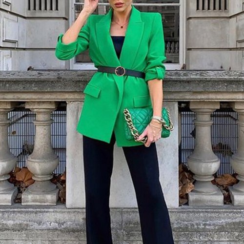 2021 Summer Casual Fashion Street Ladies Slim Street Sexy Temperament Commuter Solid Long Sleeve Suit Coat