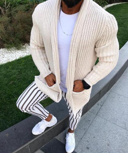 Thick Men's Wool Cardigan Autumn Winter Fashion Long Sweaters Knitted Cotton Casual Male Jackets With Pocket