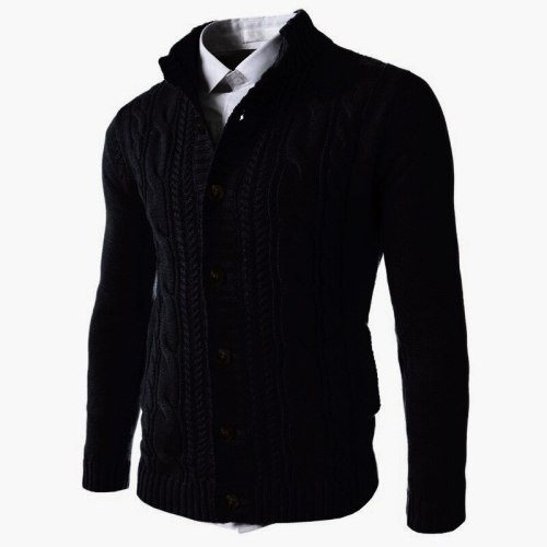 Plus Size Solid Color Cardigan Sweater Men Autumn Winter Knitted Jackets Coat Stand Collar Warm Thick pull homme