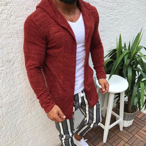 Men's Cardigan Sweater Thin Casual Autumn And Winter Long Fashion Sweater Coat With Hood