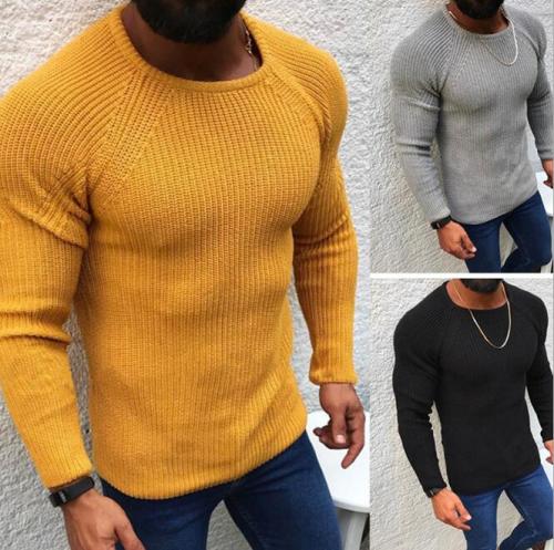 New product autumn and winter men's slim long-sleeved round neck pullover sweater top