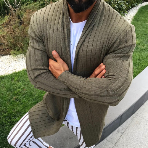 Fashionable Men's Wool Cardigan Thin Autumn Winter Fashion Long Sweaters Knitted Cotton Casual Male Jackets With Pocket
