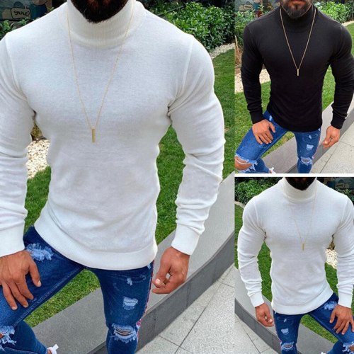 New Fashion Autumn And Winter Brand Slim Men's Knit Lapel Long Sleeve High Collar High Collar Solid Color Men's Regular Sweater