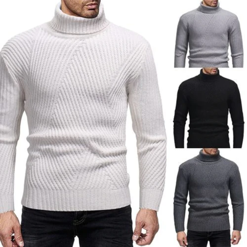 Autumn And Winter Men's High-neck Sweater Thickened Warm Casual High-neck Sweater Men's Sweater Solid Color Slim Pullover Men's