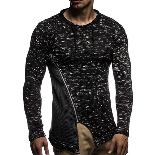 Autumn And Winter New Sweater Men's Casual Stitching Zipper Knit Top Warm Sweater Pullover Men's