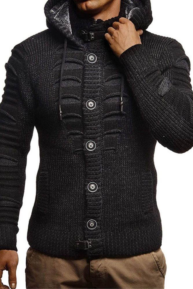 2021 New Autumn Winter Men's Cardigan Sweater British Style Hooded Knitwear Sweater Male Single Breasted Sweatercoat