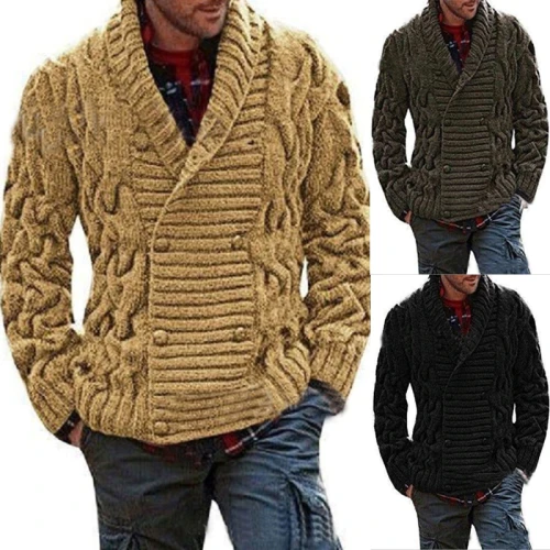 Winter Plus Size Men Loose Twist Pattern Double Breasted Knitted Cardigan Masculino Male Casual Streewear Sueter Hombre Invierno