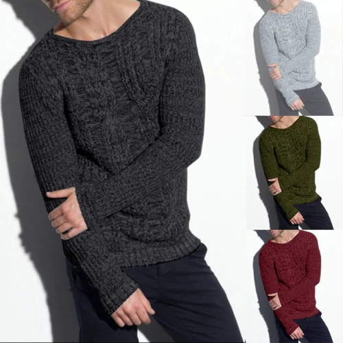 New Winter Thick Pullover Men's O-neck Solid Color Long-sleeved Warm Slim-fit Sweater Men Men's Sweater Pull Head Men's Sweater