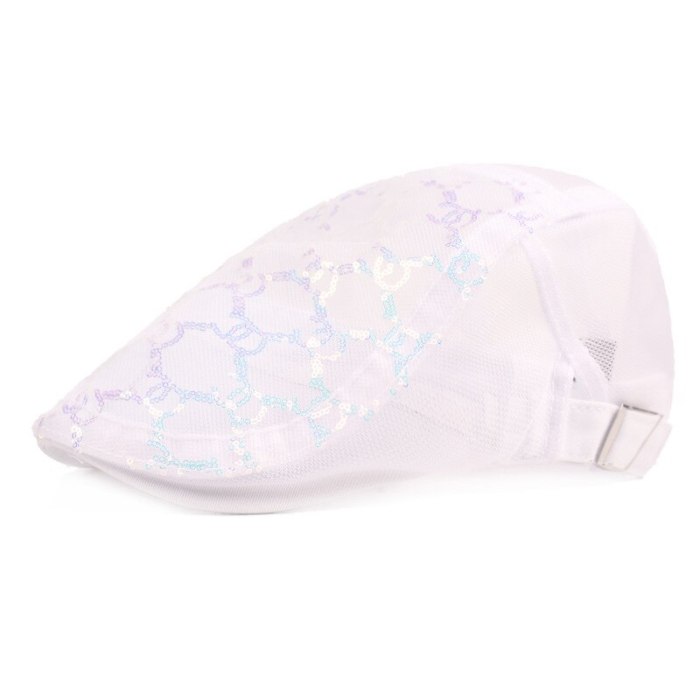 Women's Summer Flat Cap Mesh Hat Cool And Breathable Sunshade Hat Adjustable Sequin Snowflake Beret