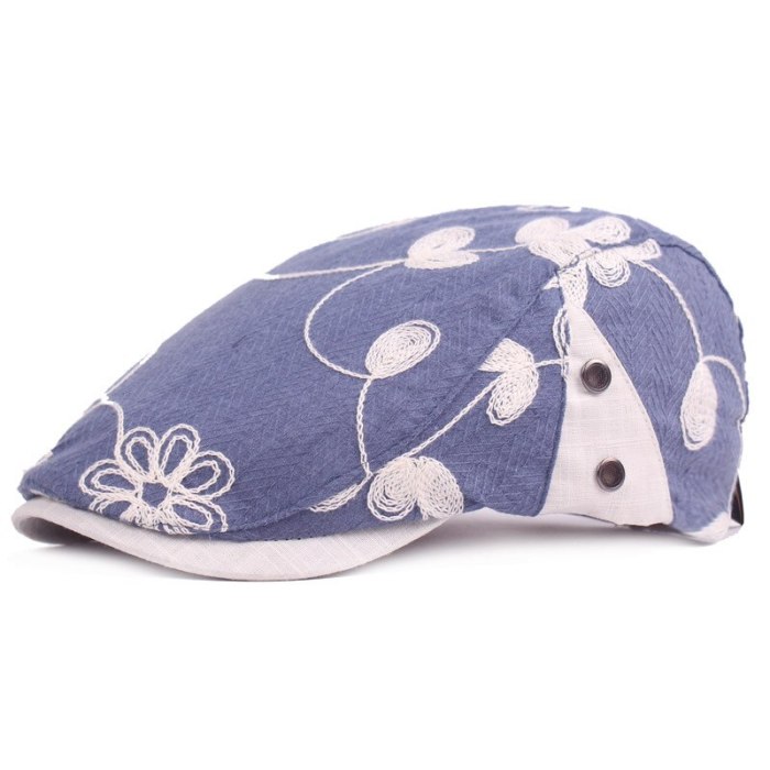 Fashion Women Cotton Embroidery Flower Beret Forward Hat Ladies Newsboy Cap Casual Flat Driving Golf Cabbie Caps for Female