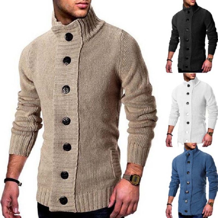 Men's Turtleneck Knitted Sweaters 2021Casual Slim Solid Cardigan Men Sweater Full Sleeve Single-Breasted Oversized Men's Jumpers