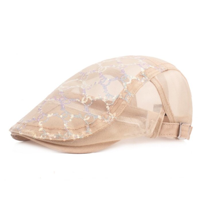 Women's Summer Flat Cap Mesh Hat Cool And Breathable Sunshade Hat Adjustable Sequin Snowflake Beret