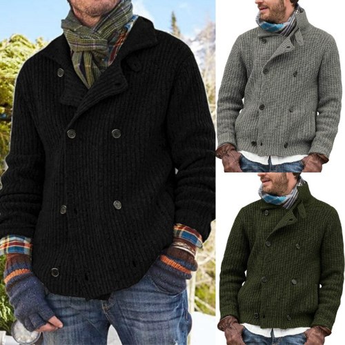 2021 European And American Fashion Autumn And Winter Plus Size Sweater Men's Solid Color Button Knit Cardigan Jacket Men's