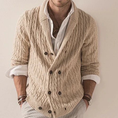 Autumn Men's Cardigan Double Breasted Lapel Long Sleeve Thick Warm Stretchy Casual Simple Fashion Knitting Male Sweater