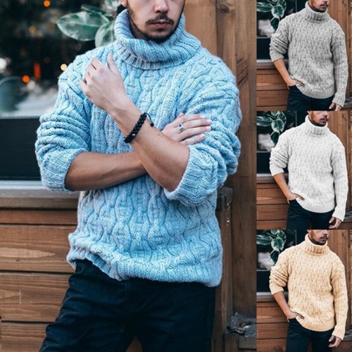 2021 European and American Sweater Turtleneck Knitted Sweater Autumn and Winter Large Size Coat Amazon Cross-Border Men's