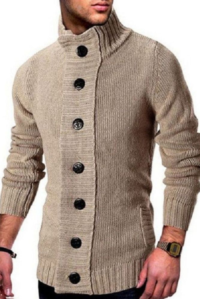 Men's Turtleneck Knitted Sweaters 2021Casual Slim Solid Cardigan Men Sweater Full Sleeve Single-Breasted Oversized Men's Jumpers
