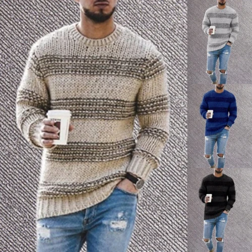 2021Men's Sweaters Male Knitwear Sweater Warm Patchwork Round Collar Cotton Casual Wool Pullovers Mens Brand Plus Size