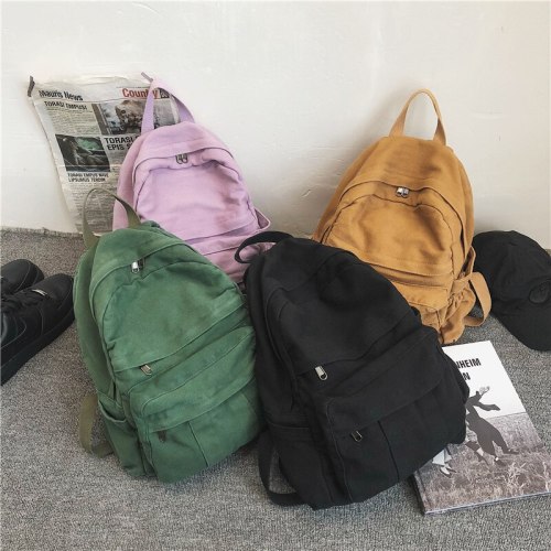 Teenager Casual Canvas Backpack Female Girls Student Korean Fashion Plain Ecology Fabric Zipper School Book Soft Knapsack Bag