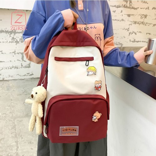 New College Student Schoolbag Female Korean Fashion Color Matching Schoolgirl Schoolbag Large Capacity Canvas Backpack