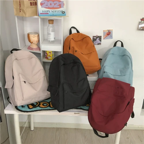 Waterproof Women Backpack Nylon Simple School Bag Solid Color Student Laptop Bag Unisex Anti-Theft Ladies Travel Backpack