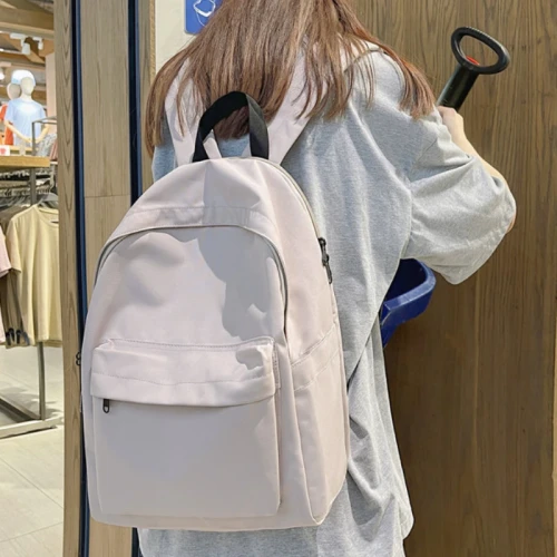 Waterproof Women Backpack Nylon Simple School Bag Solid Color Student Laptop Bag Unisex Anti-Theft Ladies Travel Backpack