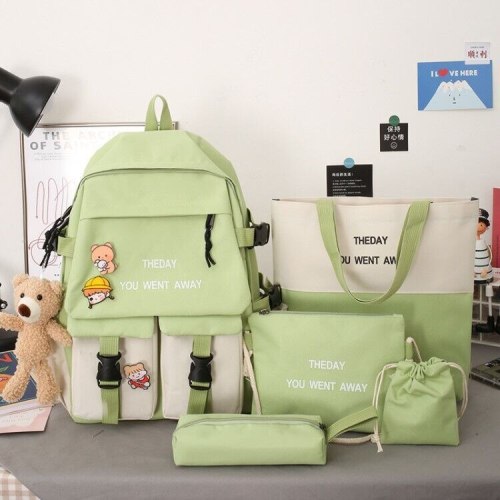 New Five Piece Schoolbag For Girls And Korean Version Ins Color Matching Schoolbag For Middle School Students Fashion Backpack