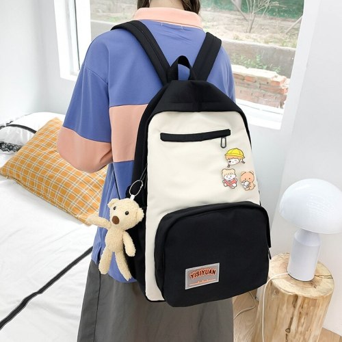 New College Student Schoolbag Female Korean Fashion Color Matching Schoolgirl Schoolbag Large Capacity Canvas Backpack