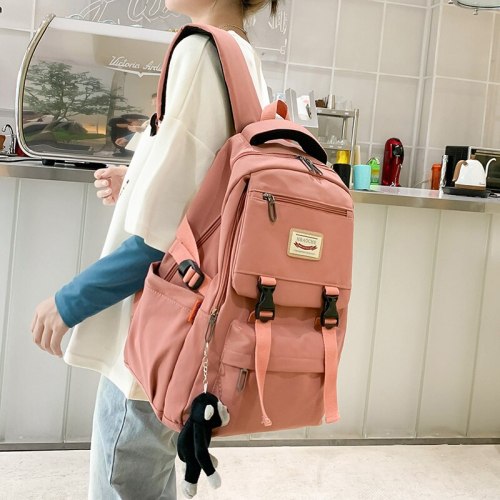 Fashion Nylon Backpack For Women 2021 Waterproof Solid Color Laptop School Bag Youth Soft Zipper Travel Backpack Sac A Dos Black