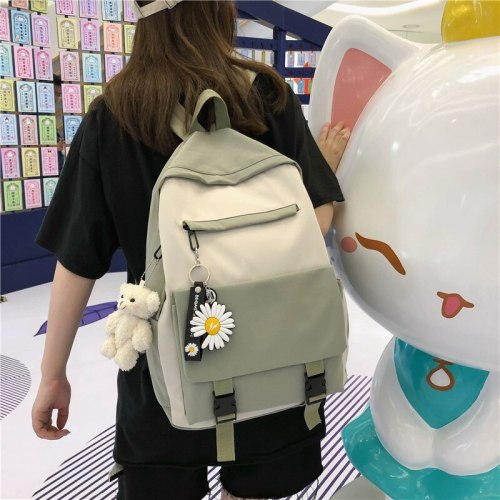 Korean Version of The Contrast Color Nylon Backpack Fashion Small Daisy Pendant School Bag Elegant Travel Waterproof Backpack