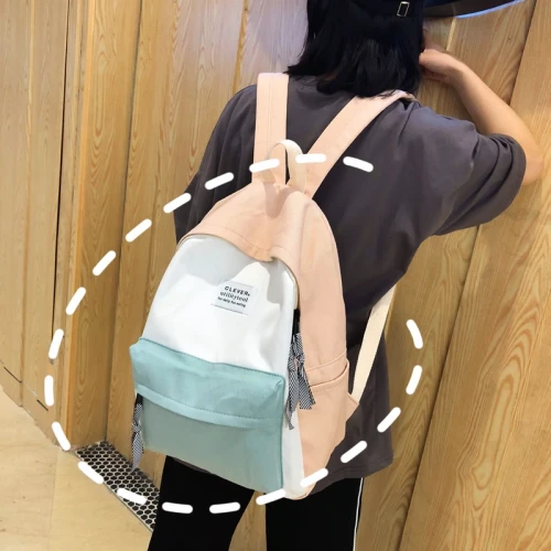 Women Canvas Backpack Fashion Women Shoulder Bag Stitching Color School bag For Teenage Girl Children Backpack Mochila