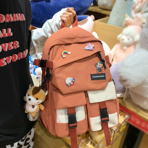 New Waterproof Nylon Women Backpack Female Multi-pocket Contrast Color Travel Bag Teenage Girl's Kawaii Schoolbag Mochila