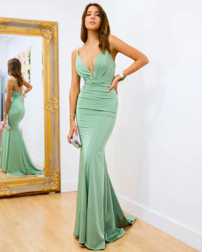 2021New In Women's Evening Dress Green Blue Maxi Elegant Dresses