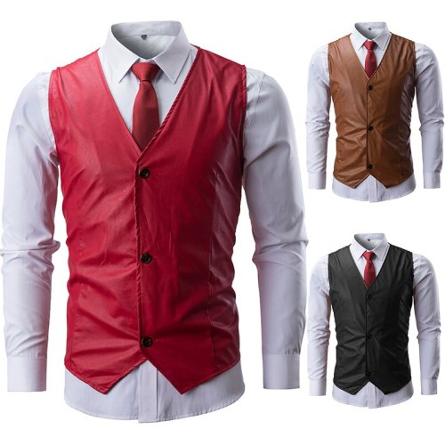 2021 Newcomer fashion leather blazer vest vest suit nightclub DJ stage costume shiny color sequined leather vest men clothing