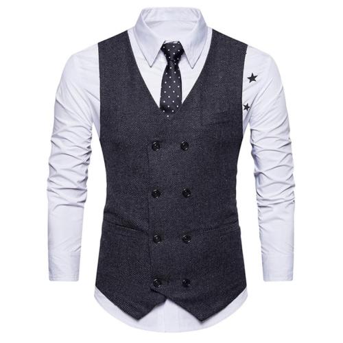 Men Formal Tweed Check Double Breasted Man Vest Waistcoat Retro Slim Fit Suit Vest Fashion