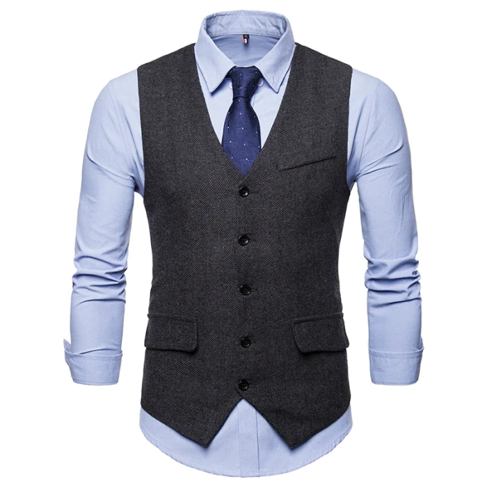 Smart Casual Suit Vest Men Business Vest Waistcoat Men Fashion Formal Dress Vest Suit Single Breasted Classic V-neck Wedding Top