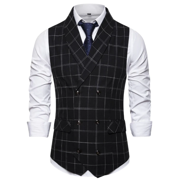 Classic Business Plaid Mens Suit Vest Casual Gentleman Party Wedding Slim Fit Chaleco Latest Waistcoat Designs For Men Clothing